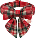 Christmas Plaid Dog Collar with Bow Tie– Adjustable Red & Green Checkered Dog Collar for Small Medium Large Dogs, Soft Xmas Plaid Puppy Collars with Quick Release Buckle L