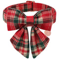 UP URARA PUP Christmas Plaid Dog Collar with Bow Tie– Adjustable Red & Green Checkered Dog Collar for Small Medium Large Dogs, Soft Xmas Plaid Puppy Collars with Quick Release Buckle S