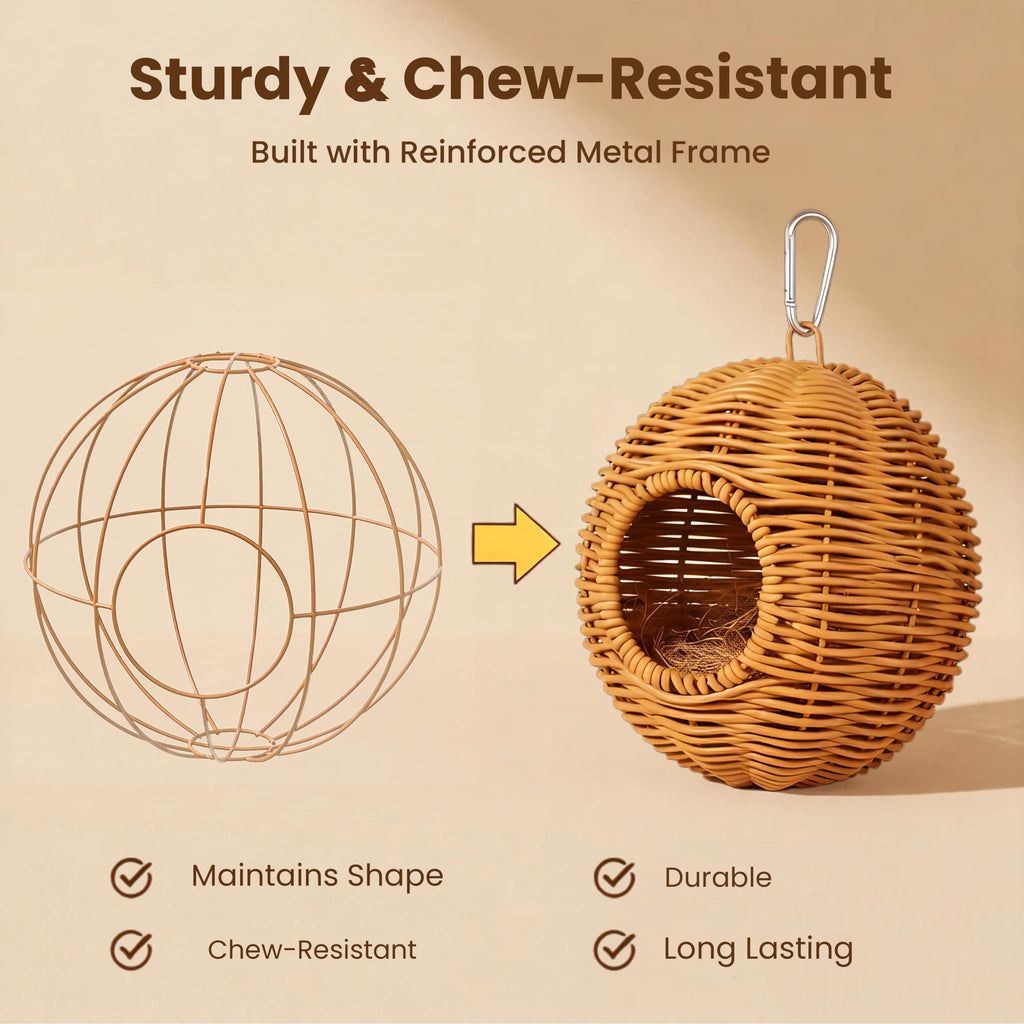 TYDBT Bird Nest for Cage, Hanging Rattan Parrot Bed, Washable Breathable for Parakeets Cockatiels Lovebirds(Circular Opening)
