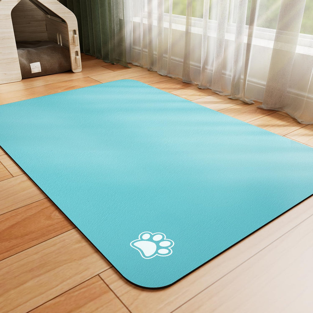 HotLive Dog Food Mat - Absorbent Cat Mat for Food and Water, No Stains Pet Feeding Bowl Mat, Easy to Clean Pet Placemats, Quick Dry Dog Water Dispenser Mat for Messy Drinkers | Paw Teal 18"x34"