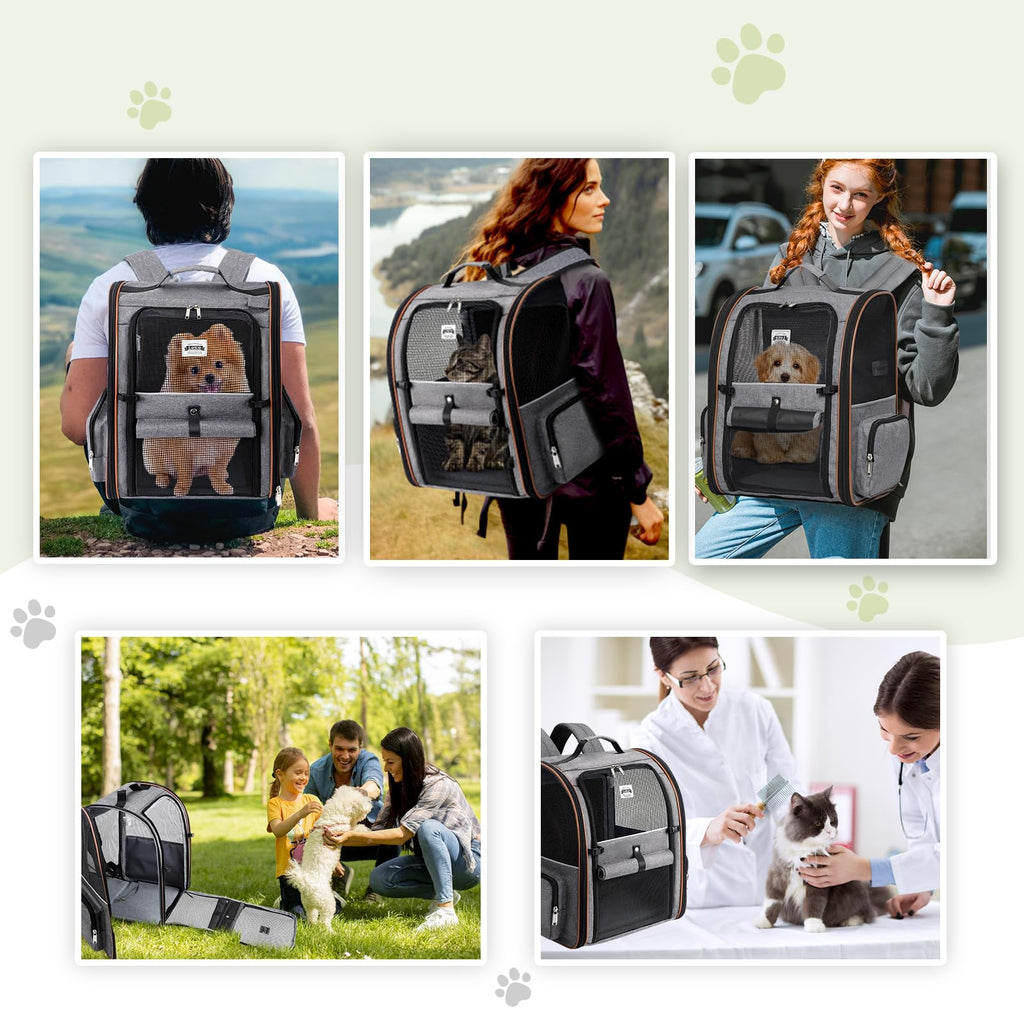 Lekebobor Extra Large Cat Backpack Carrier Expandable Pet Carrier Backpack for Small/Medium Dogs and Medium/Large Cats, Grey