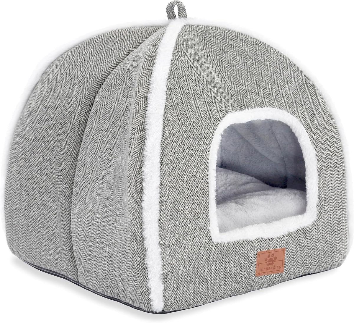 Cat Beds for Indoor -Cat Cave House Tent for Kittens and Laege Pets with Removable Washable Cushioned, Foldable Kitten Hideaway with Non-Slip Bottom, Grey, 17.5 inches