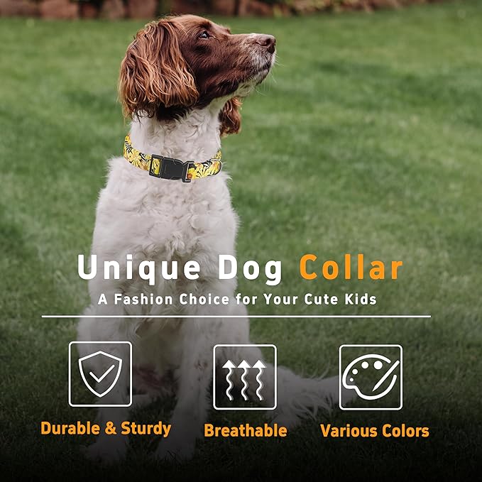 Seyezo Dog Collar for Boys & Girls, Adjustable Soft Floral Pattern Pet Collar with Safety Buckle for Small to Large Dogs (Yellow, XL)