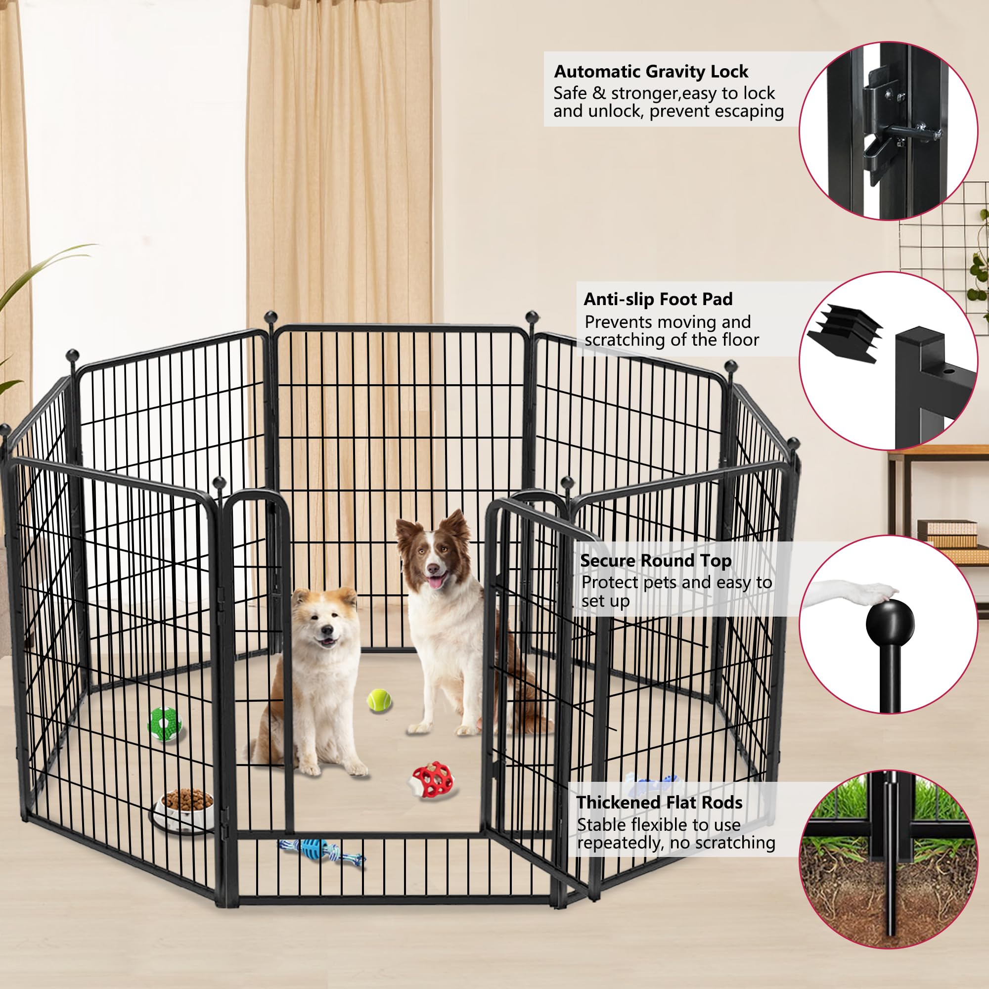 Jhsomdr Dog Playpen 40 inch 30 Panels Indoor Outdoor Dog Pen for Large/Medium/Small Dogs Heavy Duty Metal Dog Fence Outdoor for Yard, Puppy Playpen with Door Portable Pet Fence for RV Camping Yard