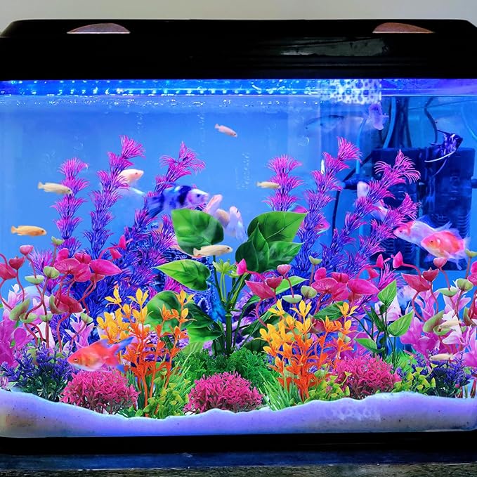 QUOZUO Aquarium Decorations Plants, 20pcs Aquarium Decor Plants, Colorful Fish Tank Accessories, Fish Tank Plants Plastic Decoration for Aquariums