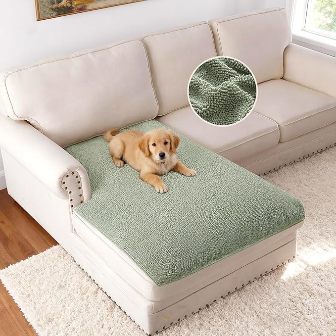 H.VERSAILTEX Non Slip Pet Couch Cover Chenille Dog Bed Protector Thick Soft Sofa Slipcover Pet Friendly Washable Couch Cushion Covers for Pets (30" x 70", Gray)