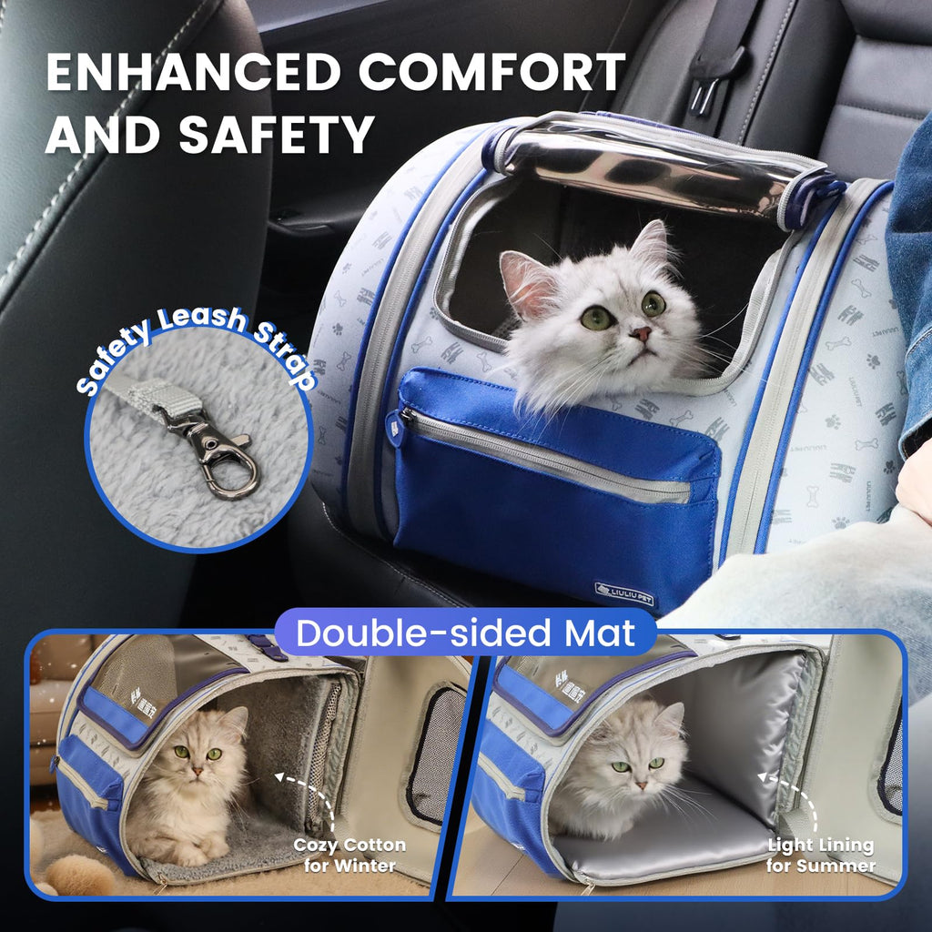 LIULIUPET Cat and Dog Backpack Carrier, Foldable Breathable Pet Carrier Backpack with Mesh Ventilation, Large Portable Outing Traveling Pet Bag for Small, Medium Cats, Small Dogs, Blue