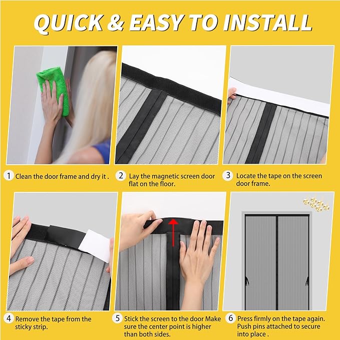 Magnetic Screen Door -Fit for Door Size:36x78 Inch,Screen Door Size 38"x80"，Hands Free Mesh Partition,Heavy Duty Curtain Keeps Bugs Out, Frame Hook & Loop, Pet and Kid Friendly