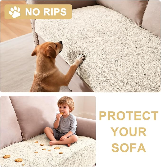 H.VERSAILTEX Non Slip Pet Couch Cover Chenille Dog Bed Protector Thick Soft Sofa Slipcover Pet Friendly Washable Couch Cushion Covers for Pets (30" x 53", Ivory)