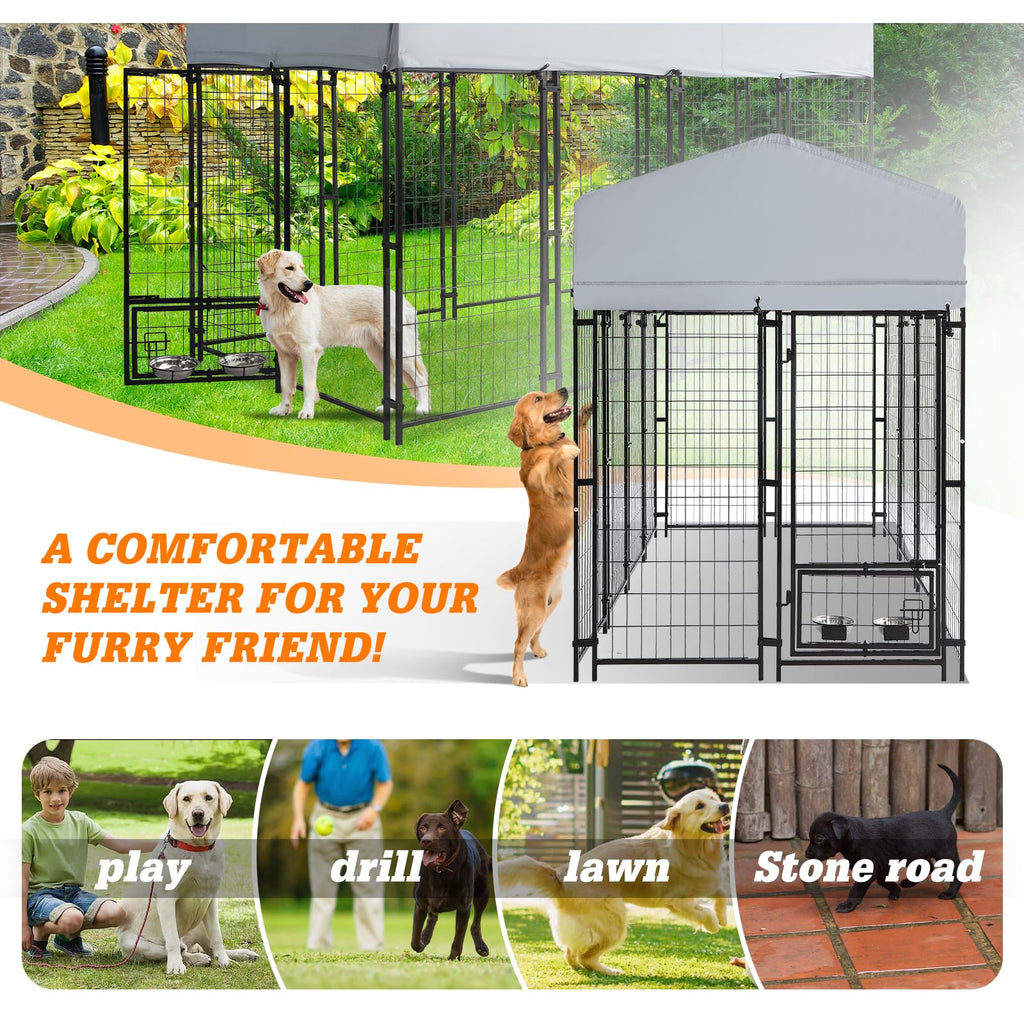 Dephet 8x4x6 FT Outdoor Large Dog Kennel with Waterproof Roof, Dog Playpen