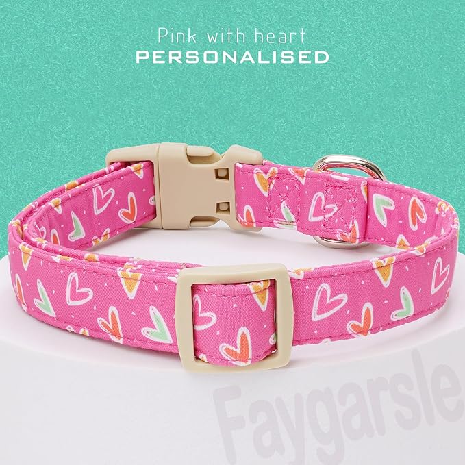 Faygarsle Valentine's Day Dog Collar, Pink Heart Pattern with Heart Charm, Pet Collar for Small Medium Large Dogs, XS