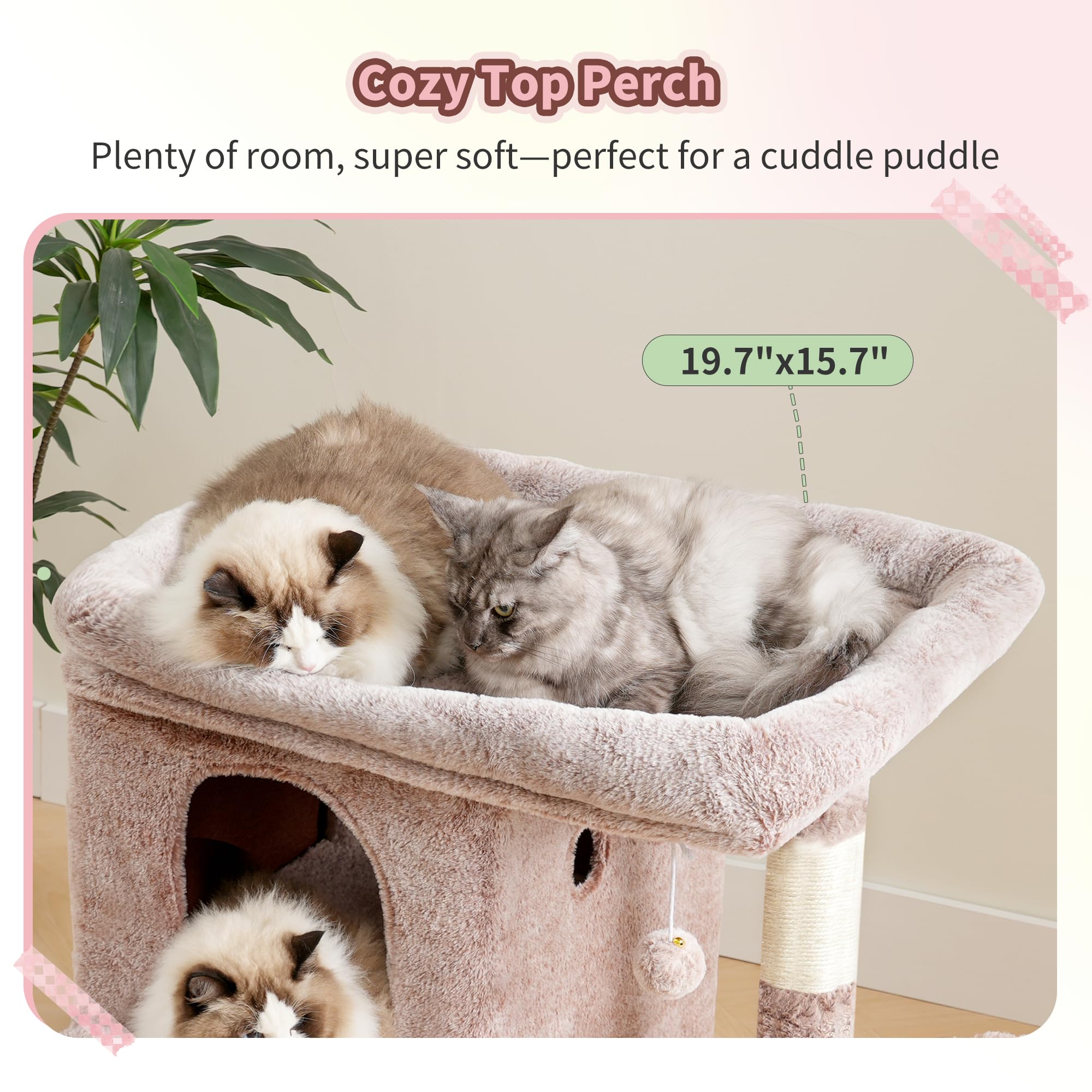 Heybly 25.6" Cat Tree for Large Cats with Big Perch & Dual Condos HCT204SMU