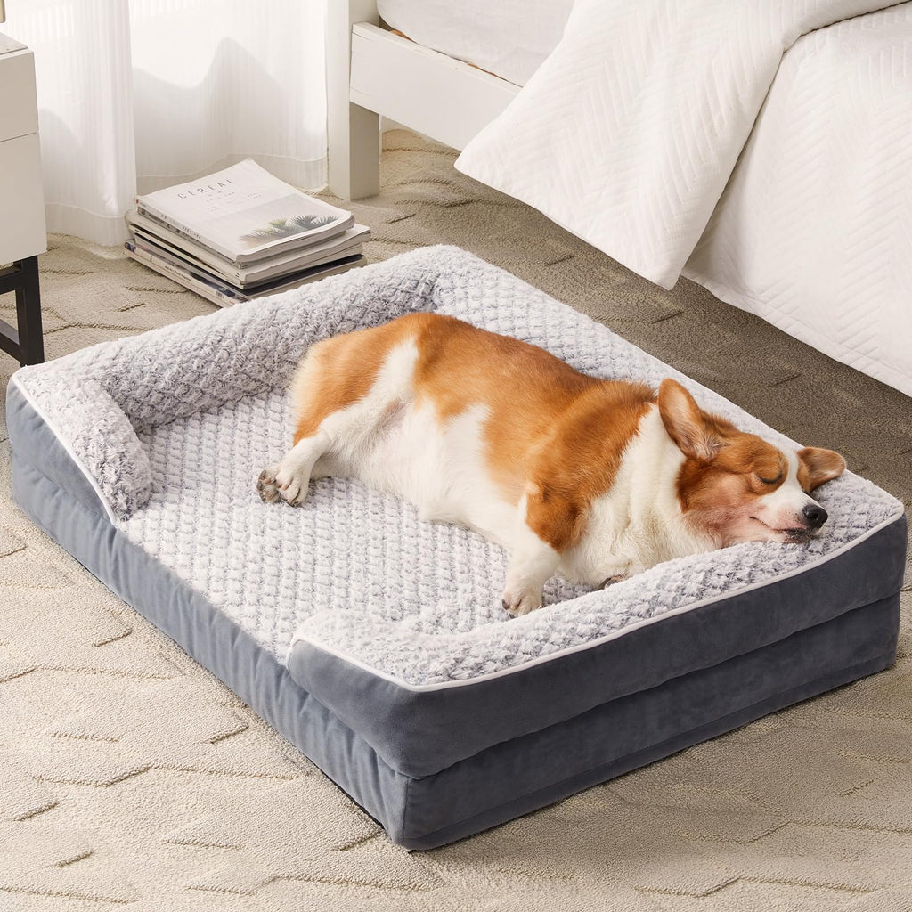LEXTRO Orthopedic Dog Bed for Medium Dogs, Comfy Sleeping Dog Sofa Bed