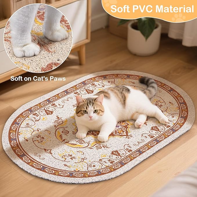 Bienbee Cat Litter Mat, 24" x 15" Litter Box Mat Rug with Non-Slip Bottom,Urine and Water Proof, Easy to Clean Cat Supplies Essentials for Indoor Kitty Kitten Floor, Brown M