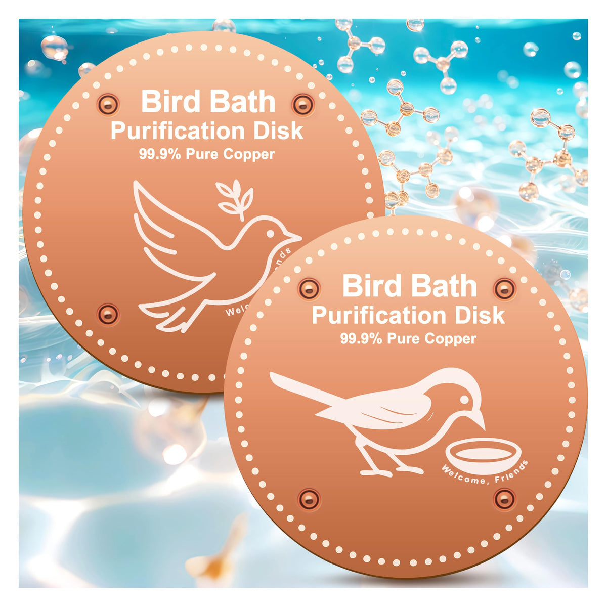 OICEME Bird Bath Purification Disk Pure Copper Outside Winter Solar Power Birdbath Wild Hummingbird Pedestal Fountain Cleaner Outside Humming Feeder Cage Dispenser Heater Outdoor Concrete Winter 3PCS