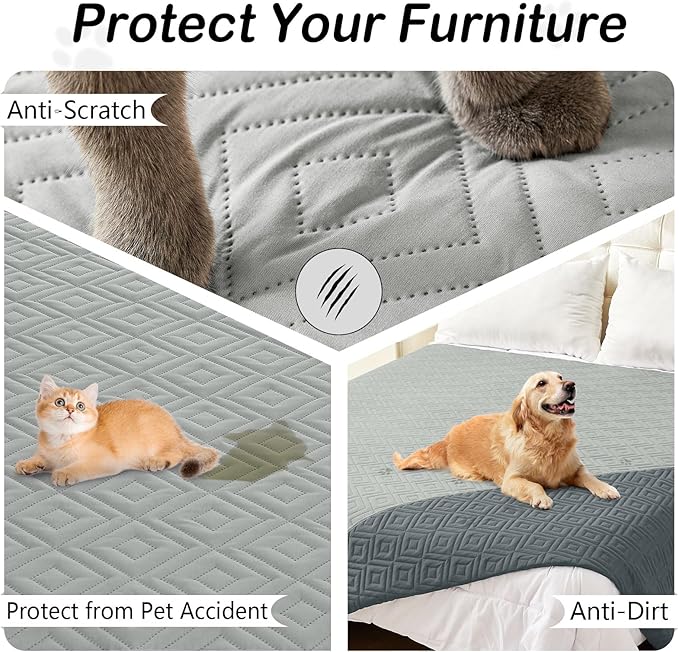 hyha Waterproof Dog Blanket, Soft Pet Bed Blankets, Waterproof Sofa Couch Cover for Dogs Washable, Reversible Pet Couch Covers for Sofa Furniture (68x82 Inch, Grey/Dark Grey)