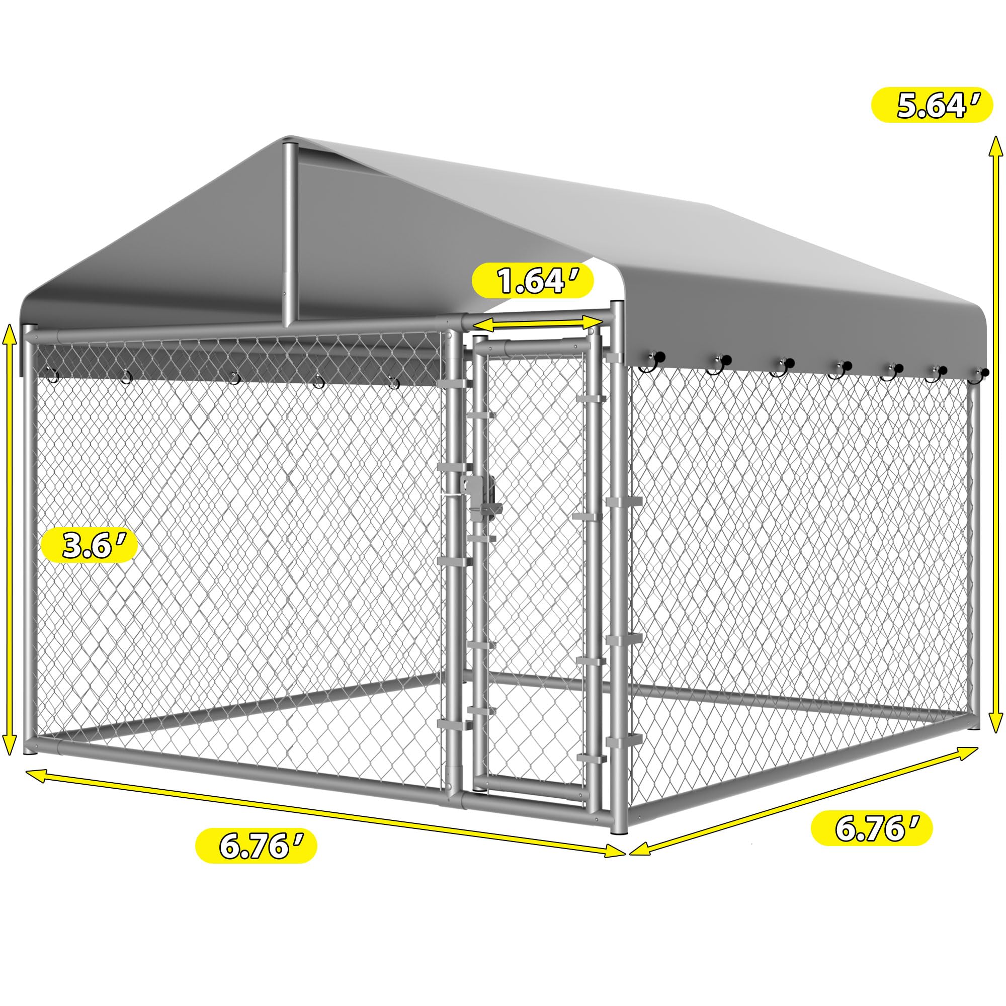 Dog Kennel Outside with Roof, Large Dog Run Enclosure, Outdoor Heavy Duty Pens House Pet Playpen with Galvanized Chain Link Waterproof Cover and Secure Lock(6.76'Lx6.76'Wx5.64'H)