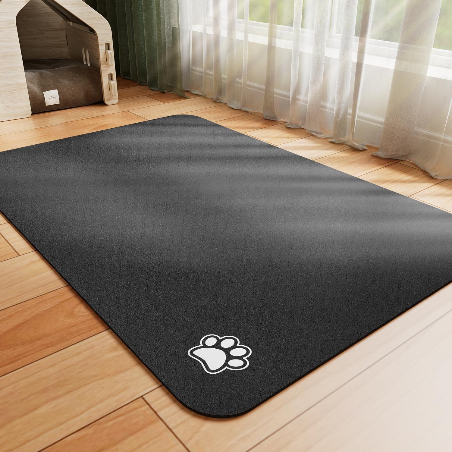 HotLive Dog Food Mat - Absorbent Cat Mat for Food and Water, No Stains Pet Feeding Bowl Mat, Easy to Clean Pet Placemats, Quick Dry Dog Water Dispenser Mat for Messy Drinkers | Paw Black 16"x 24"