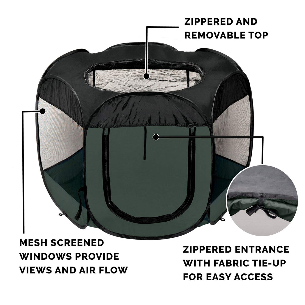 Furhaven Portable Dog Playpen Cat Tent, Pet playground,Kennel foldable indoor outdoor zippered puppy crate - Hunter Green, Medium
