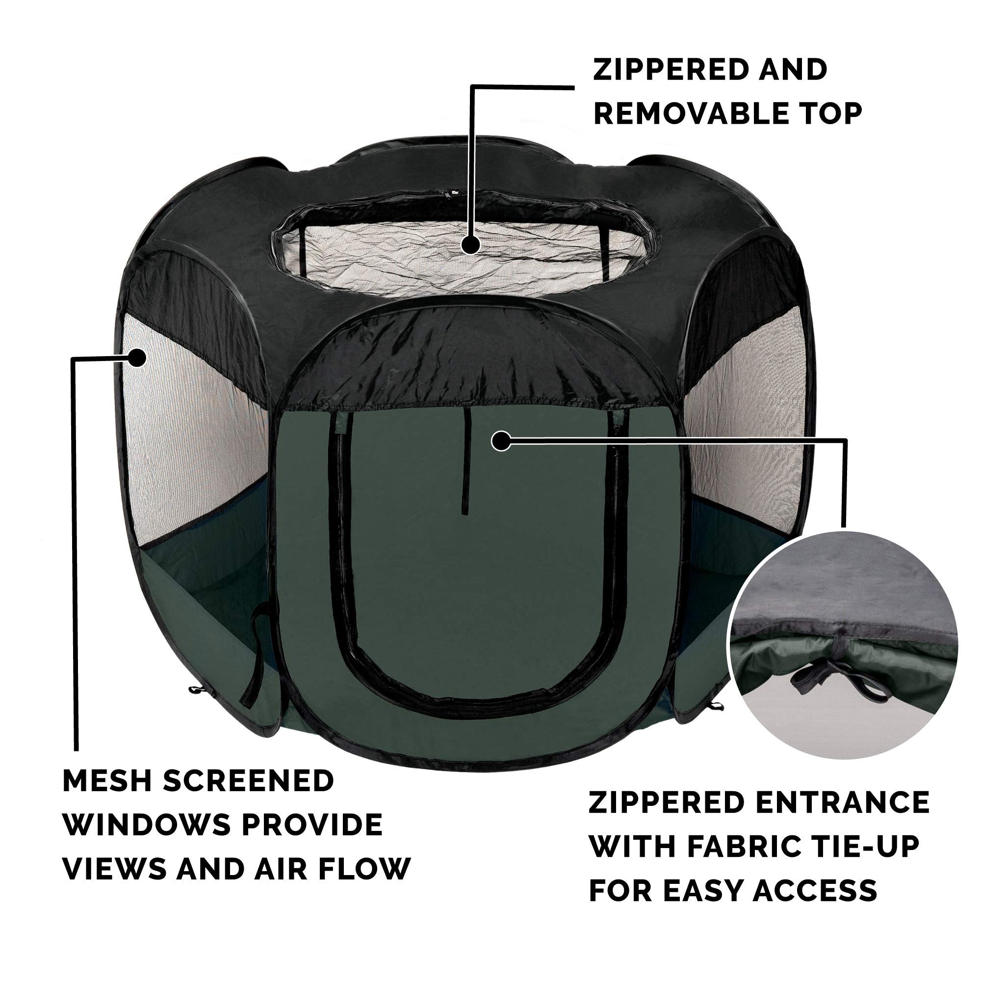 Furhaven Portable Dog Playpen Cat Tent, Pet playground,Kennel foldable indoor outdoor zippered puppy crate - Hunter Green, Medium