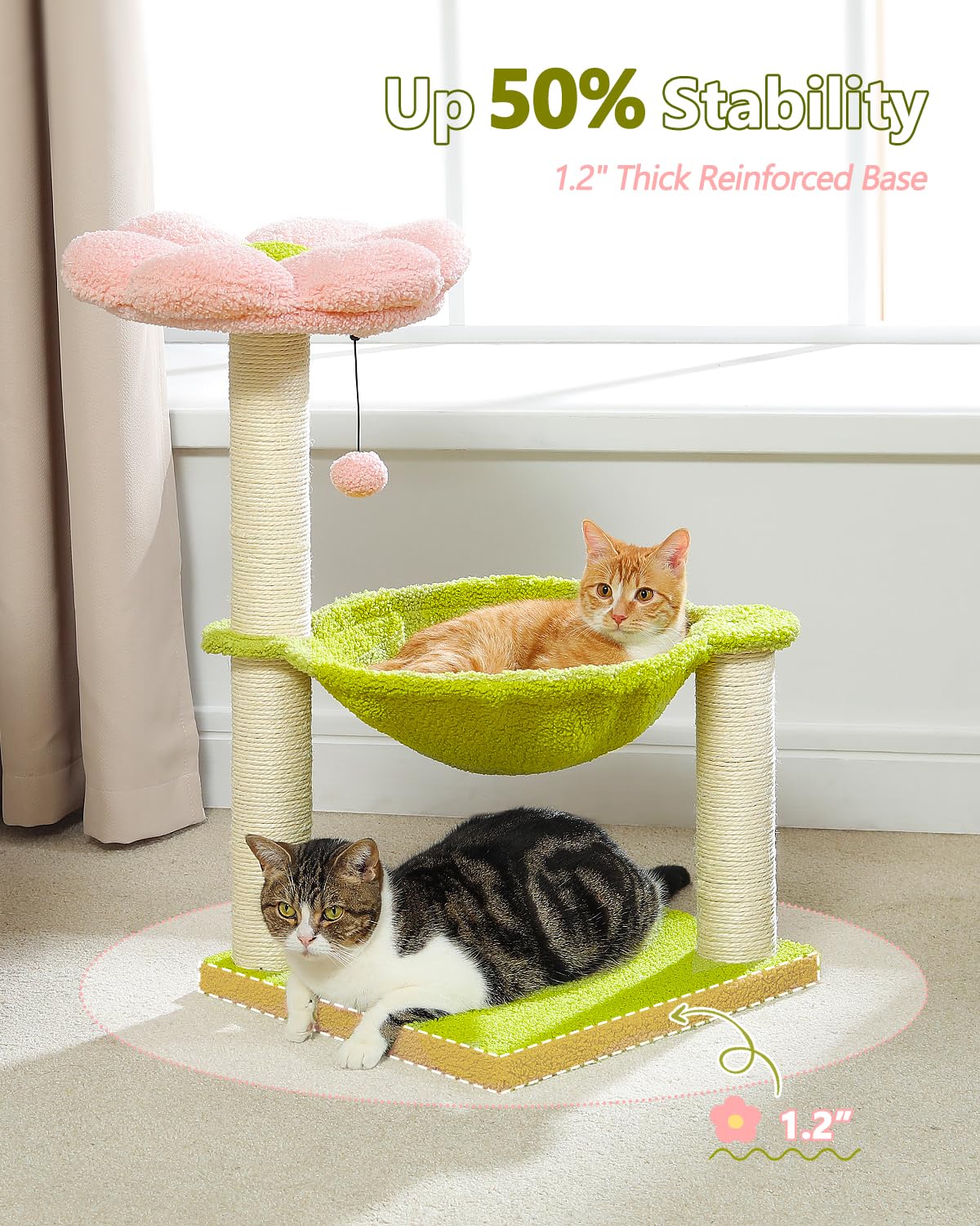 MUTTROS Flower Cat Tree, 28" Cat Tower with Cozy Flower Perch, Large Hammock for Indoor Small Cats, Cute Cat Tree with Sisal Scratching Post and Fur Toy Ball for Kittens, Pink