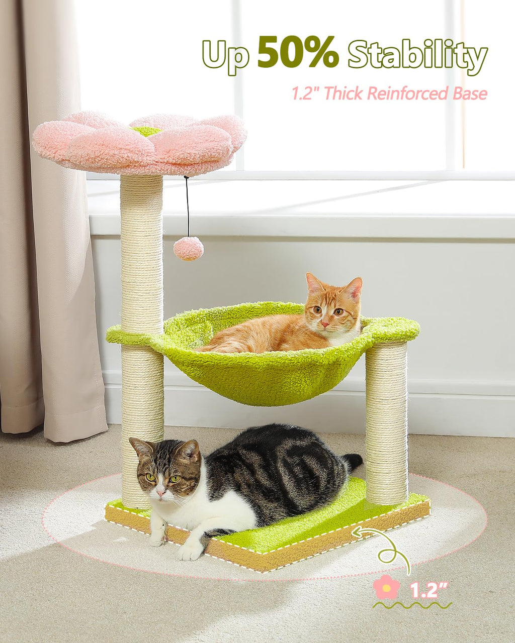 MUTTROS Flower Cat Tree, 28" Cat Tower with Cozy Flower Perch, Large Hammock for Indoor Small Cats, Cute Cat Tree with Sisal Scratching Post and Fur Toy Ball for Kittens, Pink