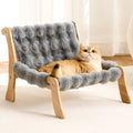 Kicari Solid Wood Cat Couch Bed for Indoor Cats, Modern Cat Sofa with Ultra-Soft Plush Surface Washable, Reclined Backrest, Elevated Plush Cat Lounge for Small to Adult Cats, Frost Gray