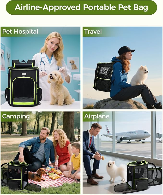BAGLHER Expandable Cat Carrier Backpacks, Retractable Pet Carrier Backpack for Small Dogs & Cats with Breathable Mesh, Travel Bag Up to 18 Lbs for Hiking Camping Outdoor - Black