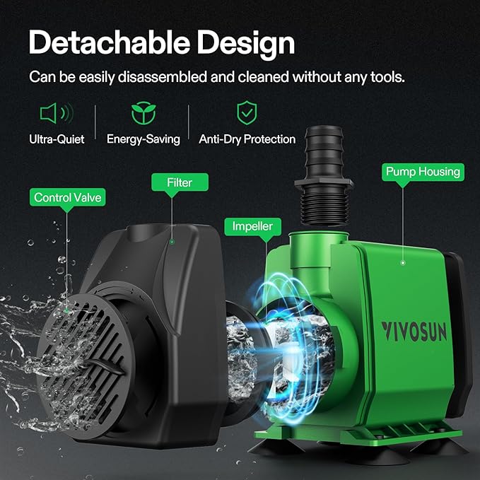 VIVOSUN 800GPH Submersible Fountain Water Pump for Pond, Aquarium, Statuary