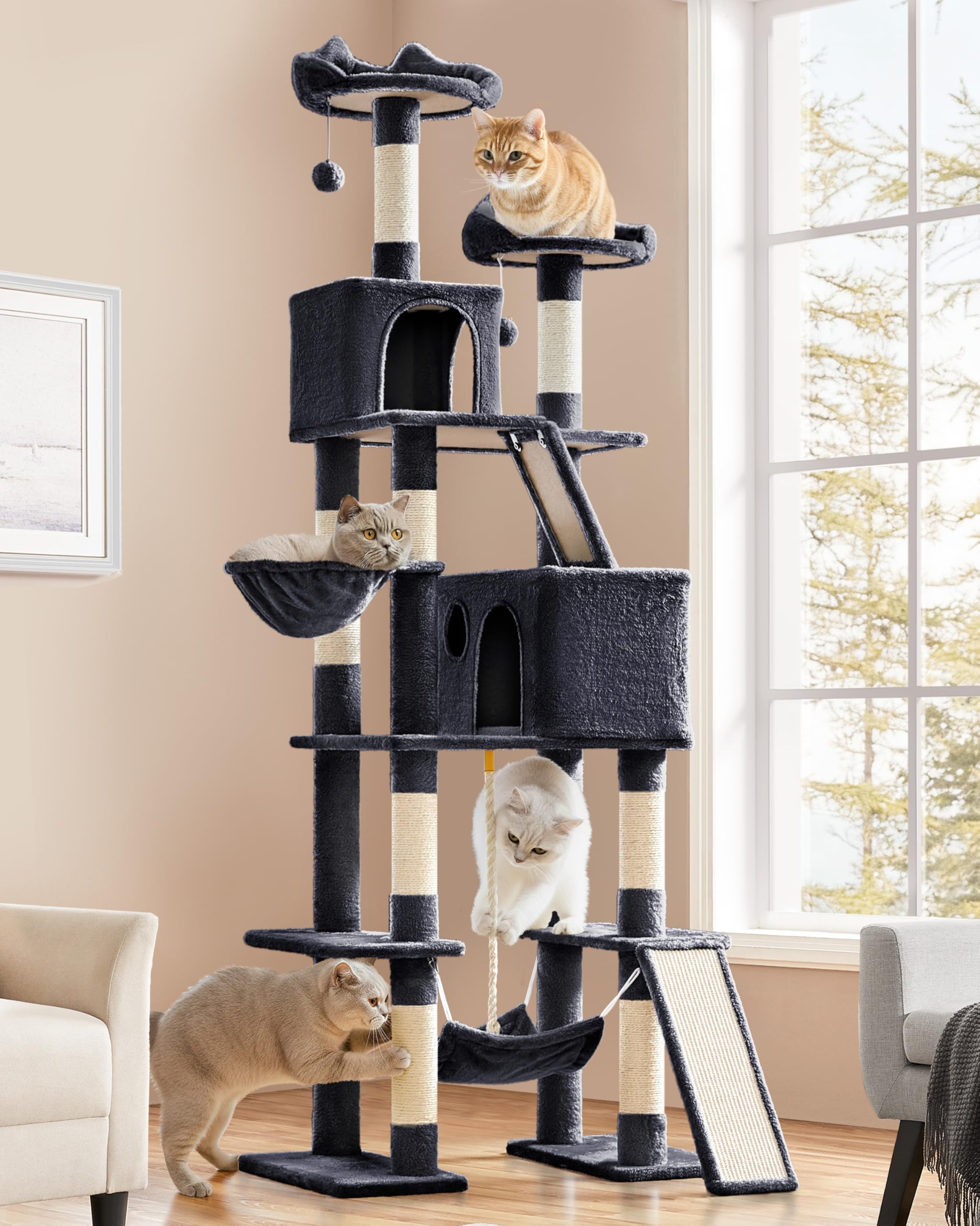 Yaheetech 82.5in Tall Cat Tree for Large Cats, Sturdy Multi-Level Condo