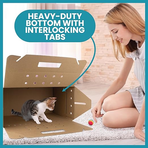 Disposable Cardboard Pet Carrier 12/Case | Sturdy Corrugated Cardboard Carrier | 17.5" L x 12.25" H x 8.75" W