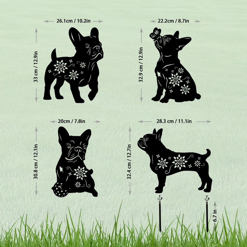 Yonisun 4 Pack Bulldog Metal Garden Decorative Stakes, Weather Proof Puppy Silhouette Statues for Yard, Patio,Outdoor Decor for Bulldog Lovers and Pet Owners