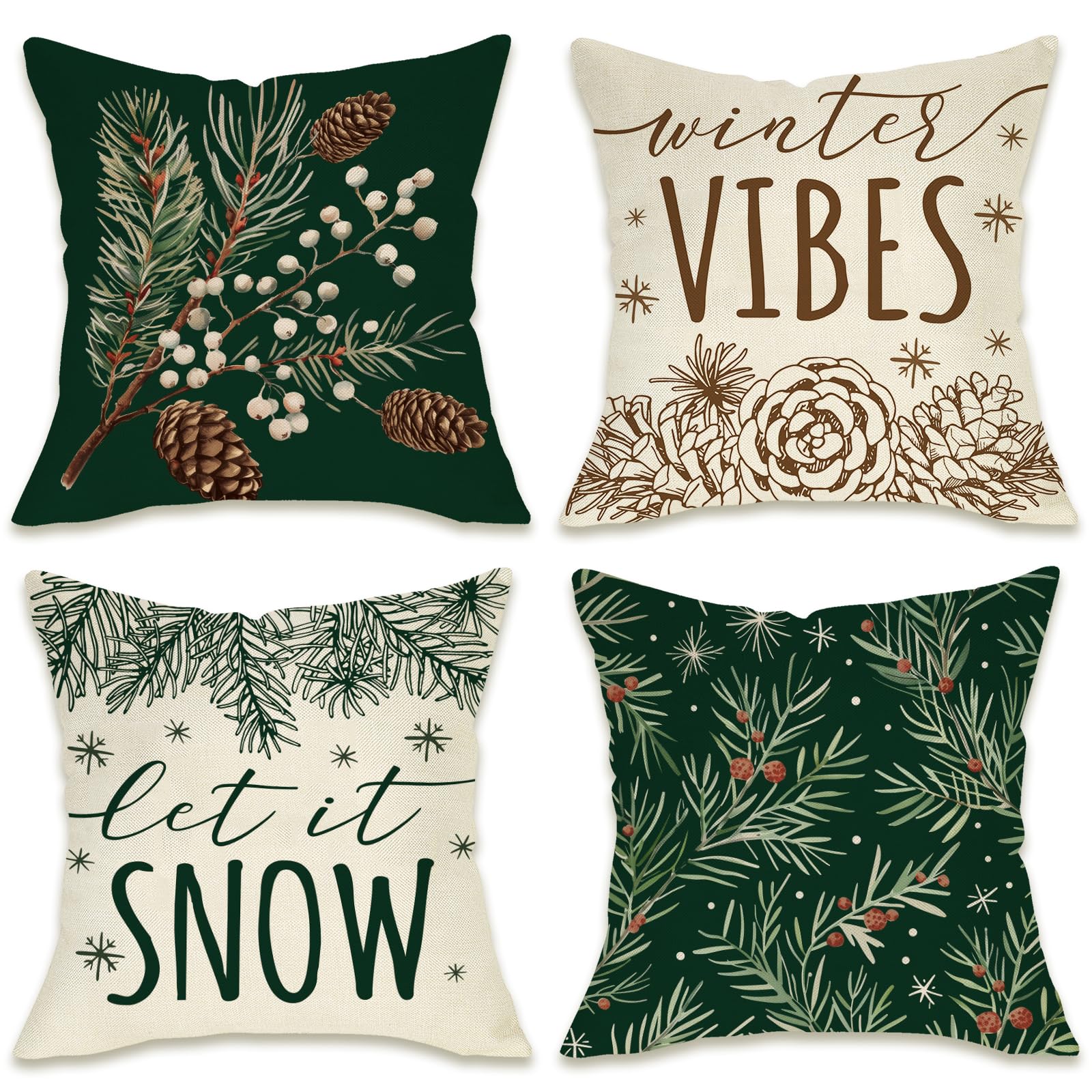 Fahrendom Winter Vibes Green Decorative Throw Pillow Covers