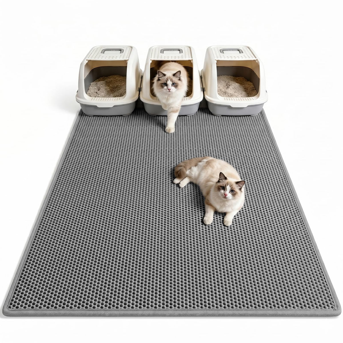 Pieviev Cat Litter Box Mat, Double-Layer Urineproof Design, 47" x 36" Gray