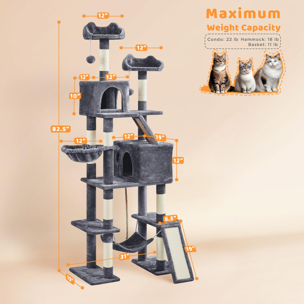 Yaheetech 82.5in Tall Cat Tree for Large Cats, Sturdy Multi-Level Condo