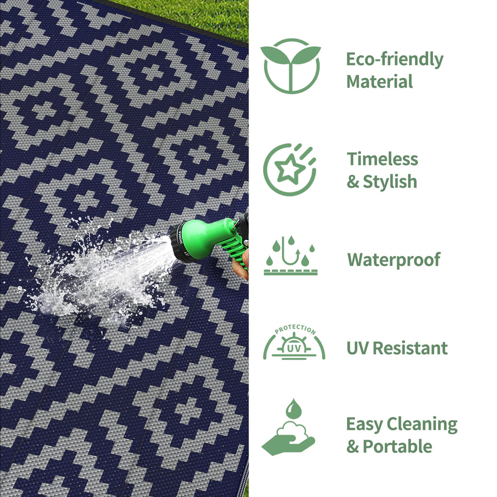 GENIMO Outdoor Rug, Waterproof Plastic Rugs for Patio, 6'x9' Blue Grey