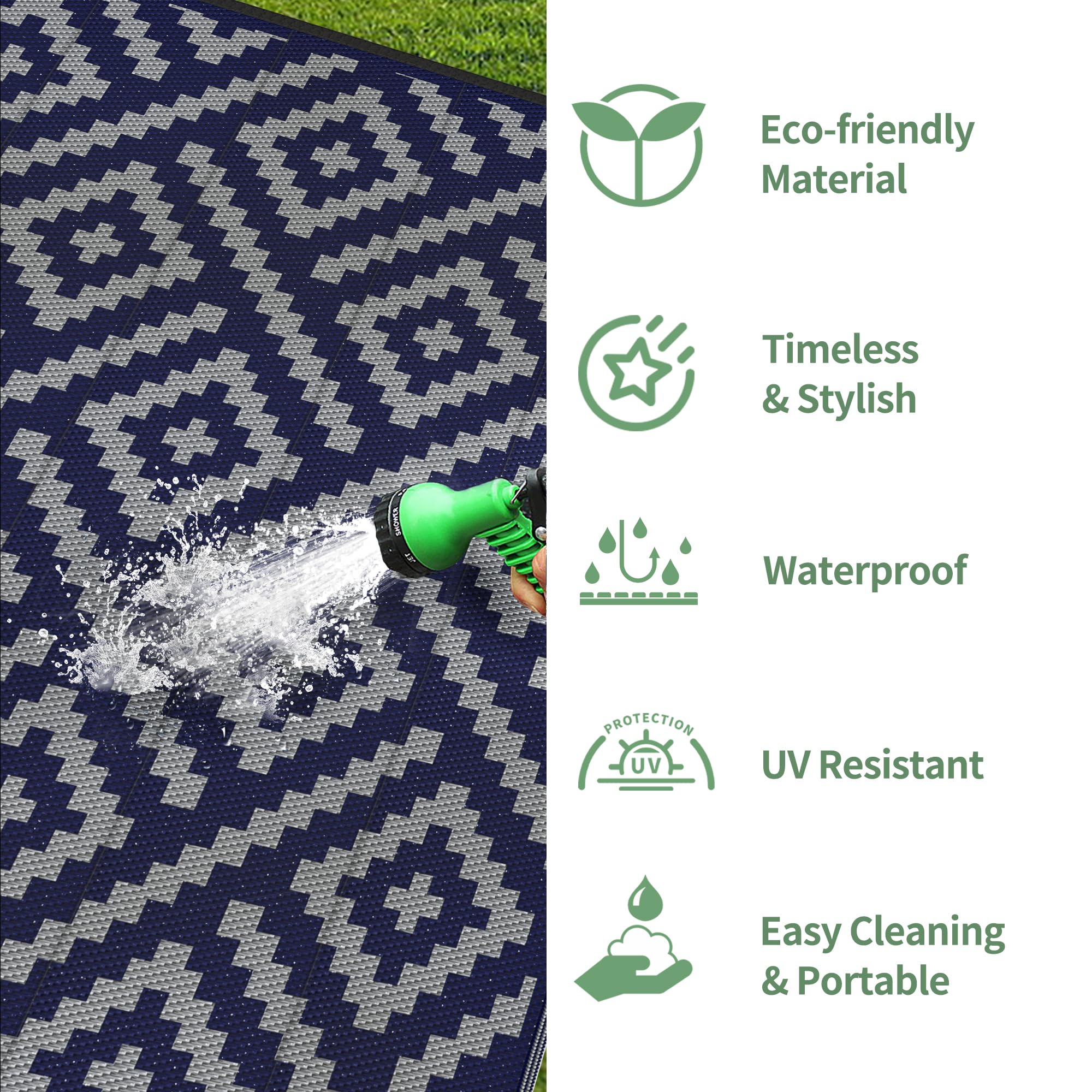 GENIMO Outdoor Rug, Waterproof Plastic Rugs for Patio, 6'x9' Blue Grey