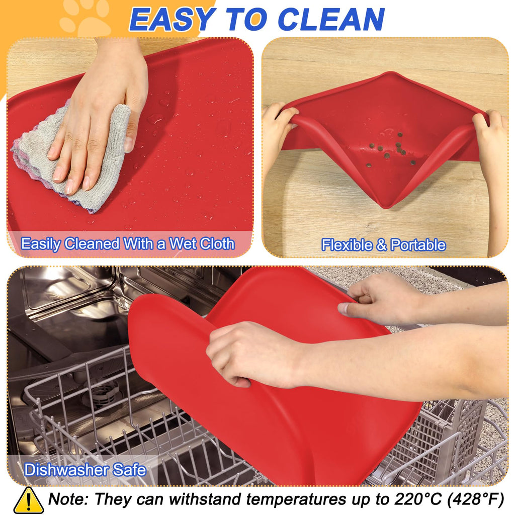 SMILOOL Waterproof Silicone Pet Food Mat with Raised Edge for Dog & Cat