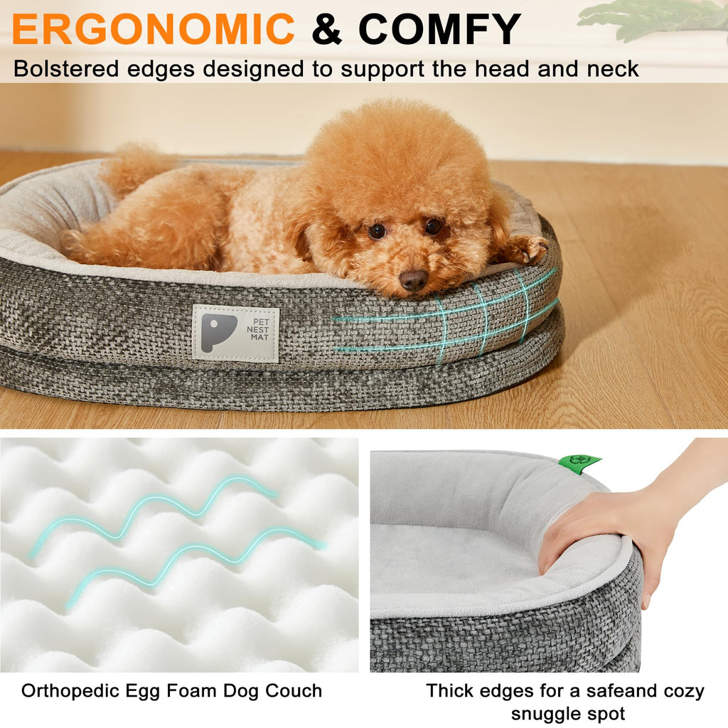 Dog Beds for Small Dogs,Orthopedic Bed with Removable Cover&Non-Slip Bottom Couch Bed with Four-Sided Bolster Grey S