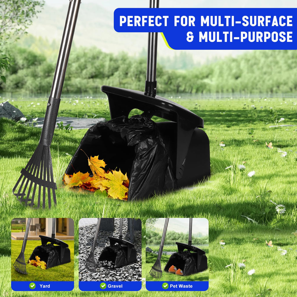 Dog Poop Scooper with 20 Bag Attachment Long Handle Swivel Bin, Rake Heavy Duty Pooper Scooper for Large Medium Dogs Easy to Clean Pet Accessory Pet Waste Removal Solution for Yard, Grass, Gravel