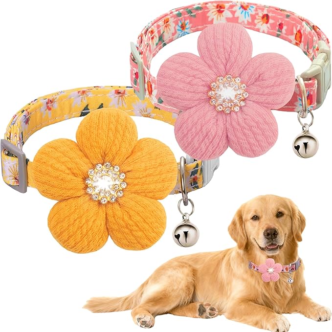 Medium Dog Collar with Flower, Dog Collars for Medium Dogs Collar for Girl Cute Dog Collar with Bell, Adjustable Length