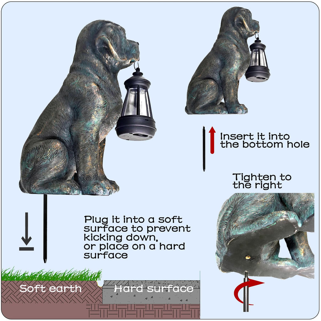 Solar Resin Dog Statue - Garden Art Figurine Dog for Yard Patio Lawn Balcony Decor, Home Houses Holiday Lighting, Outdoor Decoration, Unique Birthdays Ideal Gifts for Mom Grandma Women Wife Sister