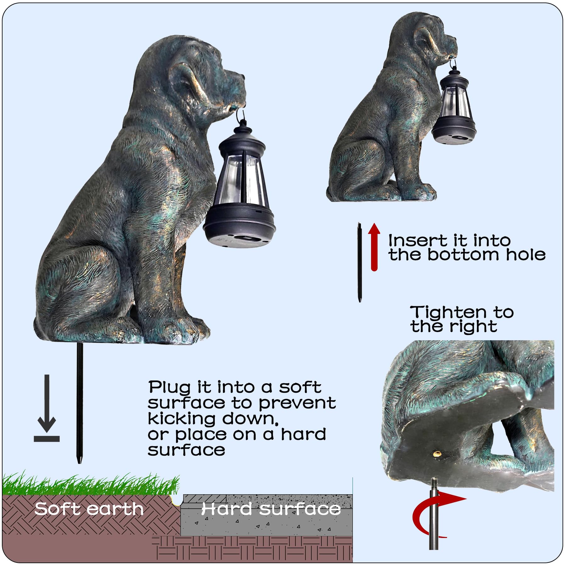 Solar Resin Dog Statue - Garden Art Figurine Dog for Yard Patio Lawn Balcony Decor, Home Houses Holiday Lighting, Outdoor Decoration, Unique Birthdays Ideal Gifts for Mom Grandma Women Wife Sister
