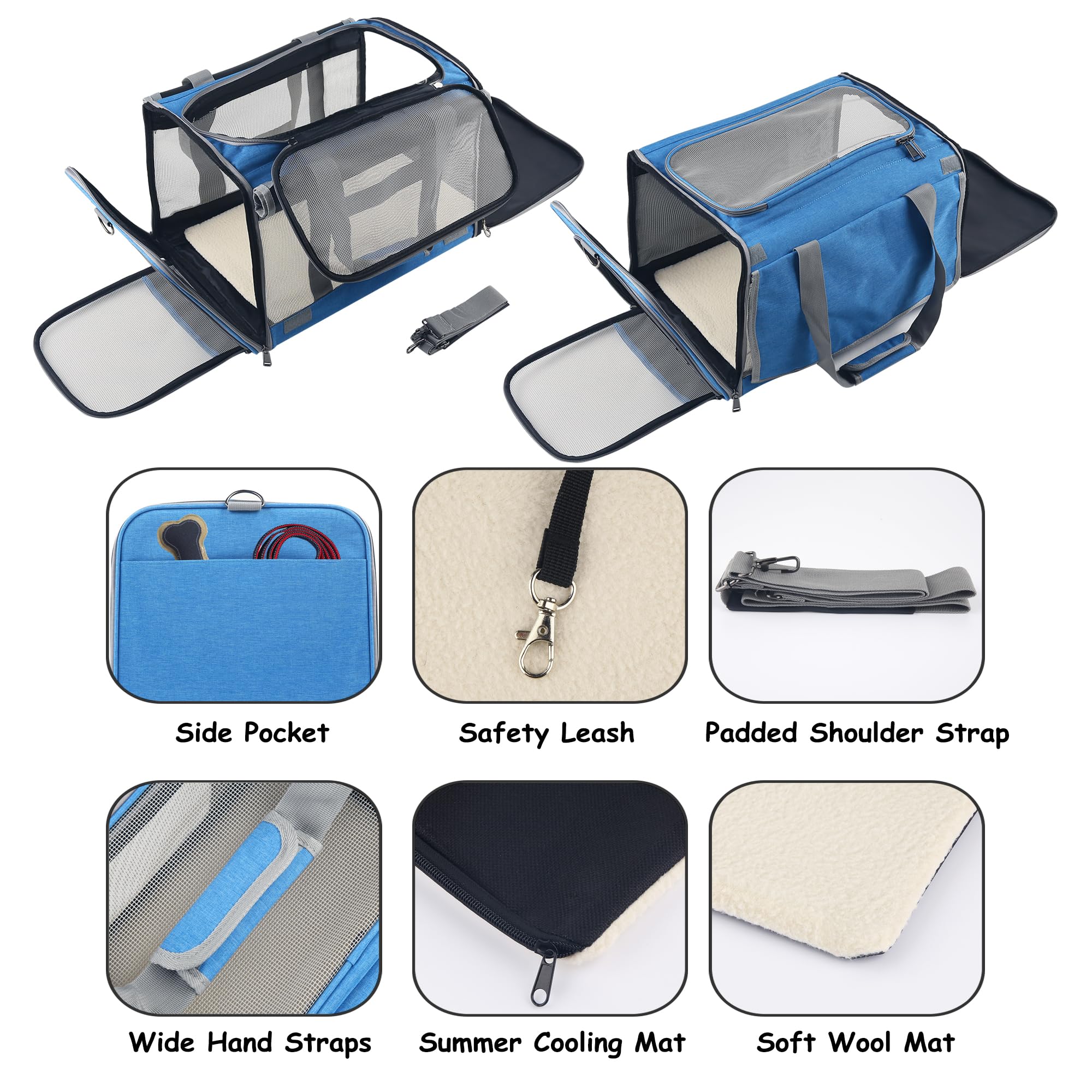 Adkyop Large Cat Carriers Dog Soft Sided Carriers Cat Soft Sided Carriers Airline Approved Kitten Carrier Reptile Carrier Squirrel Carrier Guinea Pig Carrier(Large_Blue)
