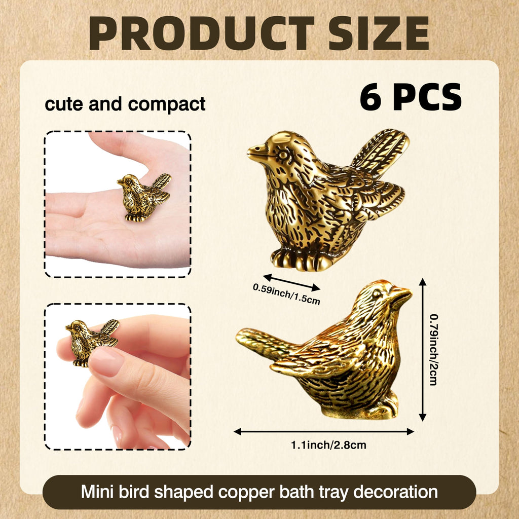 QHUAFoRen 6 Pcs Copper Bath Disks Ornaments Mini Bird Shape, Retro Copper Birdbath Purification Cleaner, Fit for Outdoor Birdbaths, Bowls