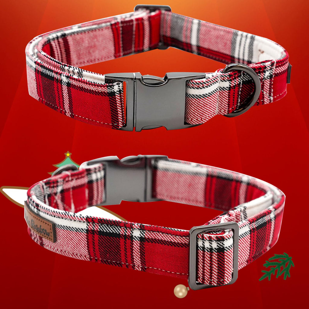 Bobo Rainbow Dog Collar, Christmas Dog Collar Plaid Pet Collar Bow Holiday Bows Girl Boy Puppy Collar Adjustable Pet Collar for Large Dogs
