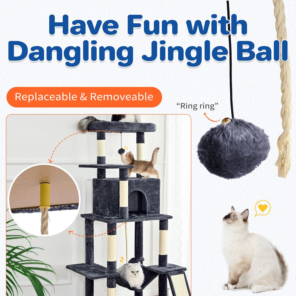 ABCPET 63" Multi-Level Cat Tree Tower for Indoor Cats, Dark Grey
