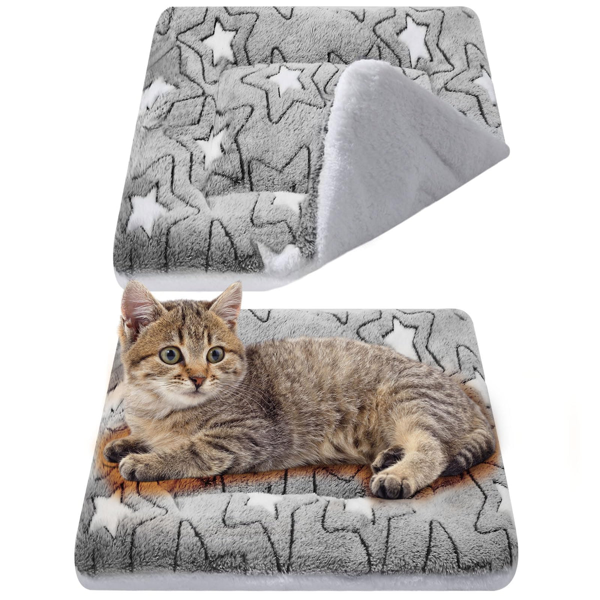 2 Pack Self Warming Cat Dog Bed Pad, Grey, 21" X 14", Stars