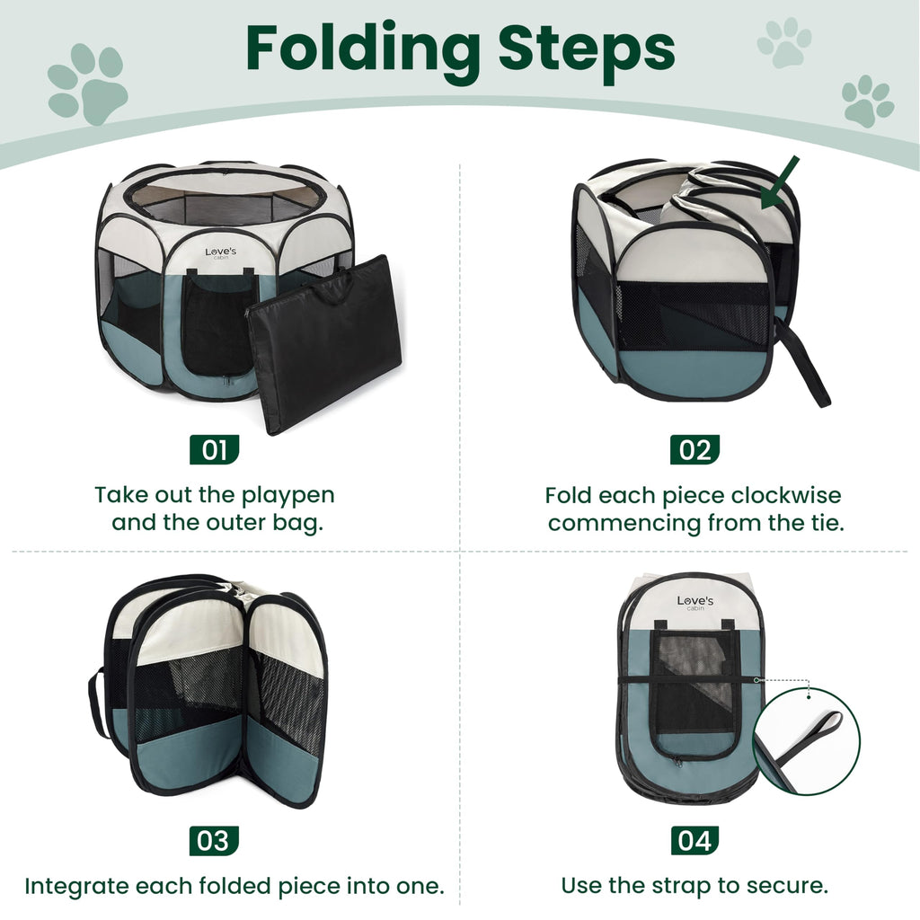 Love's cabin Pet Puppy Dog Playpen, Medium Dog Tent Crates Cage Indoor/Outdoor, Portable Playpen for Cat, Foldable Pop Up Dog Kennel Playpen with Carring Case, Removable Zipper Top, Moss Green