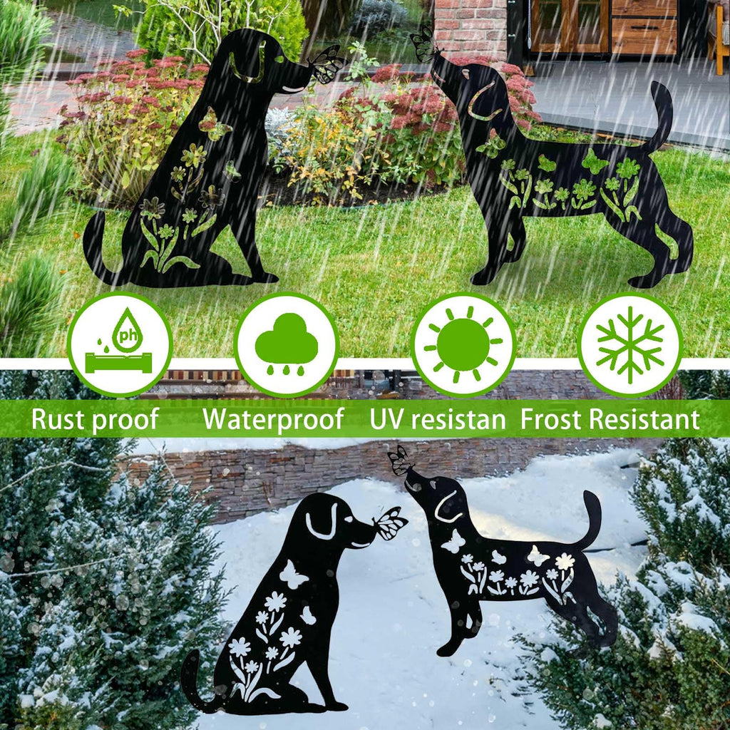ononin 2 Pack Metal Dog Garden Decor for Outside - Unique Dog Statues, Decorative Garden Stakes, Labrador Pet Gifts for Women/Men, Silhouette Yard Art, Ideal for Decorating Backards, (11in)